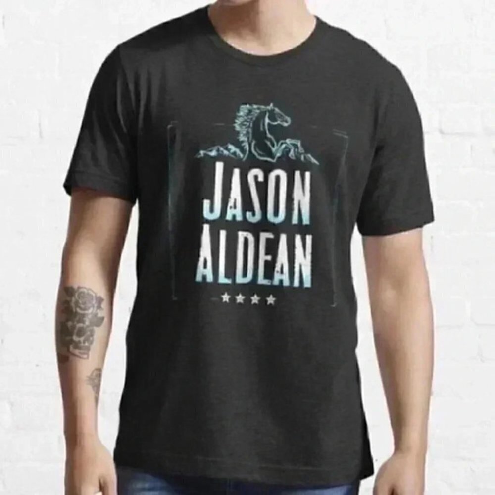 Jason Aldean T-Shirt Back in the Saddle 2021 Concert Tour Band Tee Black Medium
